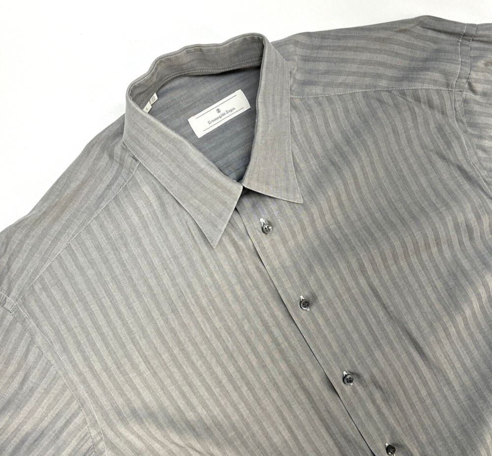Ermenegildo Zegna Button Up Long Sleeve Cuff Link Shirt Men L 41/16 Gray Stripe